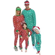 Seyurigaoka Parent Child Suit Christmas Letter Fun Printed Pajamas Round Neck Long Sleeve Patchwork Elastic Waistband