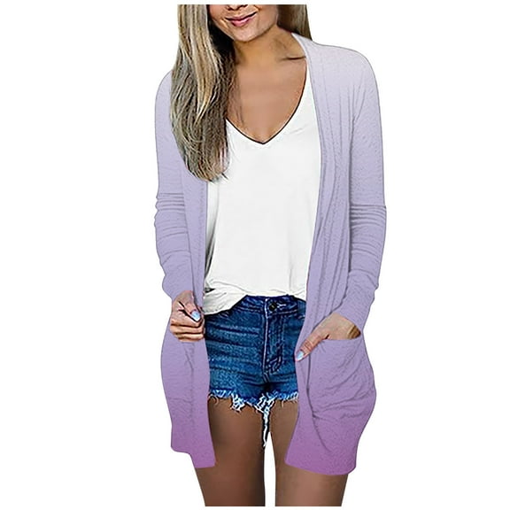 QUYUON Womens Cardigans Fall 2023 Deals Long Sleeve Womens Cardigans Polyester Long Cardigan Women Cardigan Jacket Style Q-8103 Fall Cardigan Sweater Outerwear Coat Purple M