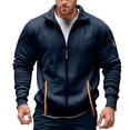 thumbnail image 3 of Sweatshirts for Men Casual Solid Stand Collar Pockets Full Zip Hoodless Jacket Pullover Trend Streetwear Fall Winter Comfy Loose Gym Mens Sweatshirt Navy M, 3 of 7