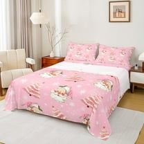 Castle Fairy Children Santa Claus 3pcs Twin Sheet Sets,Christmas Tree Twin Fitted Sheet,Happy New Year Breathable Flat Sheet,Breathable Home Decor