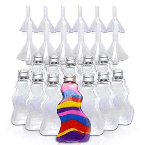 JJ CARE 12 Wave-Shaped Plastic Bottles with Funnels for Art Sand/Scenic Sand Non-Toxic Colored Sand for Kids? Arts & Crafts, Decorations and Crafty Collection Bottles (Wave-Shaped)