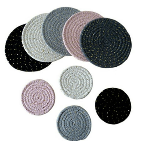 

Yannee 1Pc Cup Mat Pure Cotton Thread Weave Round Drink Hot Pads MatsAbsorbent Scald-proof Drink Coasters 18cm White+Gold