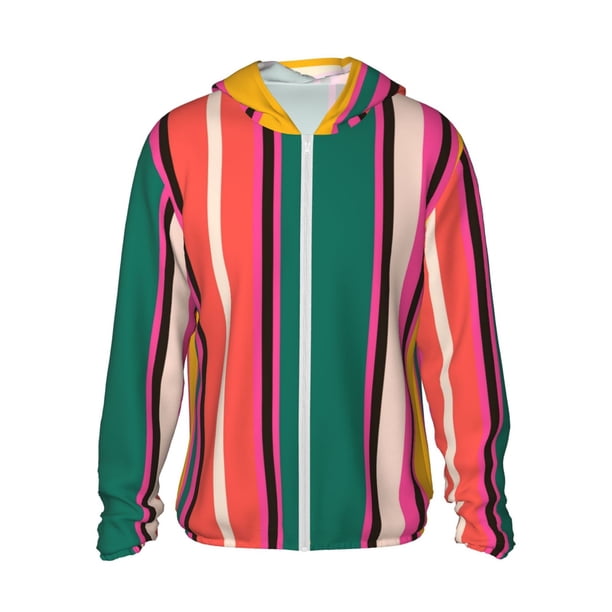 Balery Vertical Stripes Sudadera ligera de manga larga con capucha y protección solar UPF 50+ para hombre y mujer, ideal para pesca y running-Medium