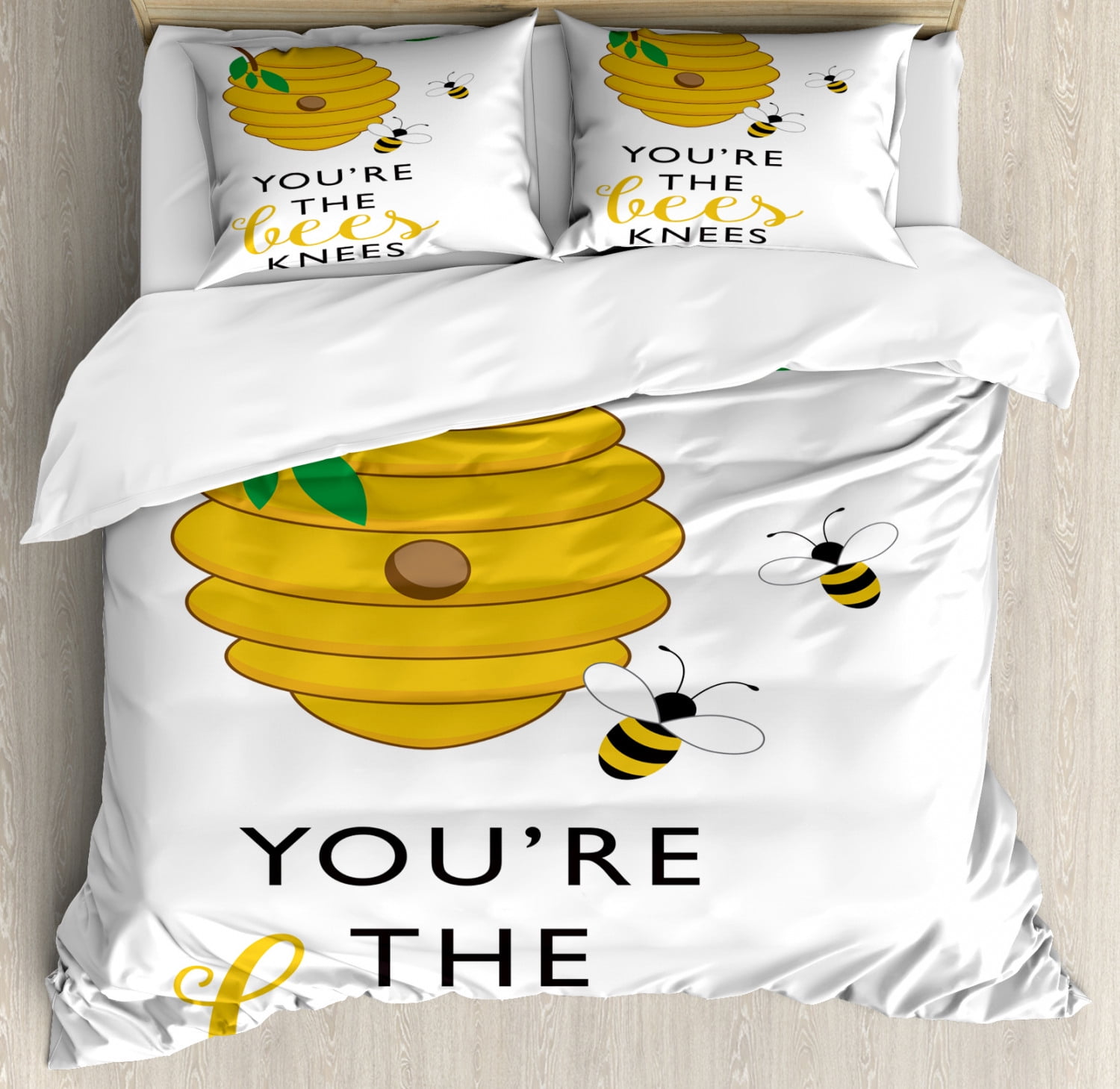 Honey Bee Duvet Cover Set, You're the Bees Knees Typography, Decorative