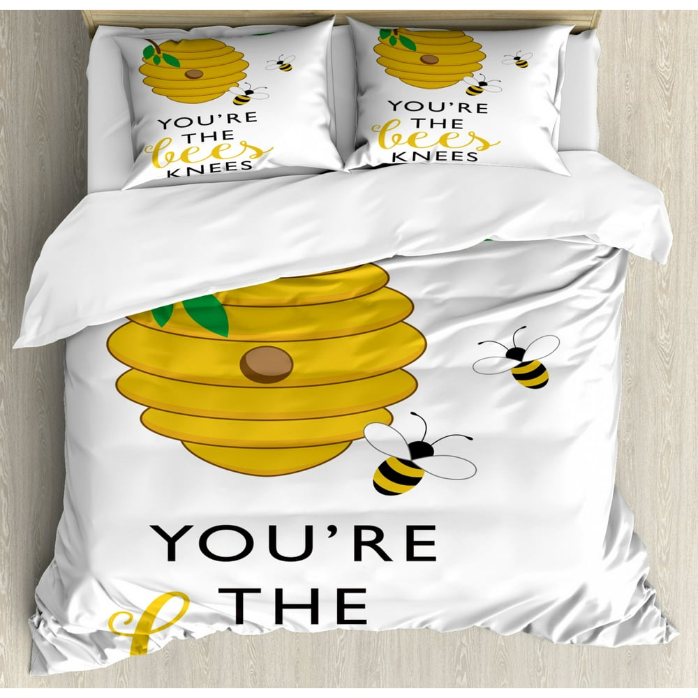 Honey Bee Duvet Cover Set Queen Size, You're the Bees Knees Typography