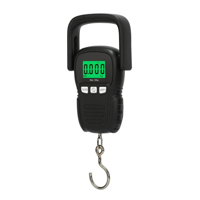Balance Portable Numérique 50kg avec Ruban à Mesurer 1,5m, Construction ABS, Poignée Ultra-grand, Crochet Rétractable, 5 Unités, Rétroéclairage LED, Conversion de Précision Automatique, Batterie Non Incluse (2xAA)