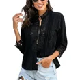 thumbnail image 3 of TEELYNN, blusa holgada de encaje con mangas 3/4, camisa para mujer, blusa vintage de algodón con botones y cuello en V, blusa informal estilo bohemio, blusa de otoño 2020 para mujer, 3 of 5