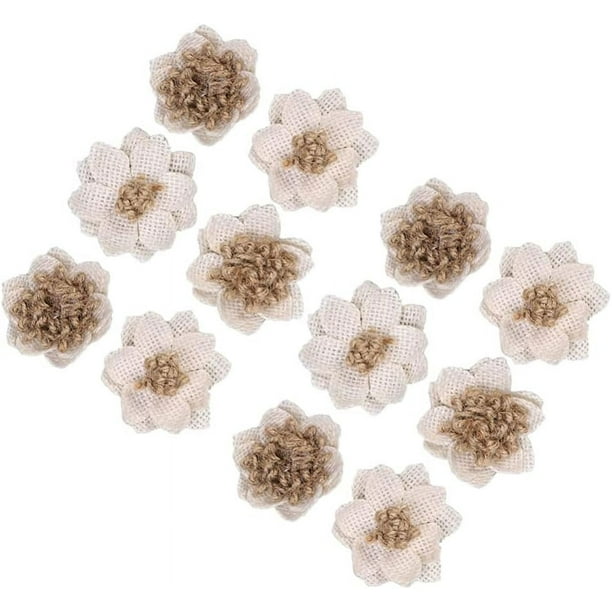 12 piezas de flores de arpillera natural hechas a mano con lazos de rosas rústicas con perlas falsas para ramos de manualidades, decoración del hogar, bodas, fiestas de Navidad