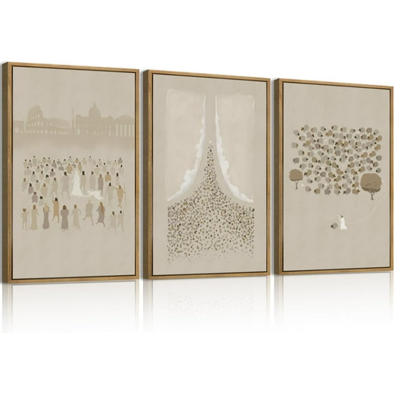 FCCUYE Neutral Abstract Wall Art Beige Large Wall Decor Boho Mid Century Modern Artwork Art Print for Living Room Bedroom Office 24"x36" Set of 3 Gift