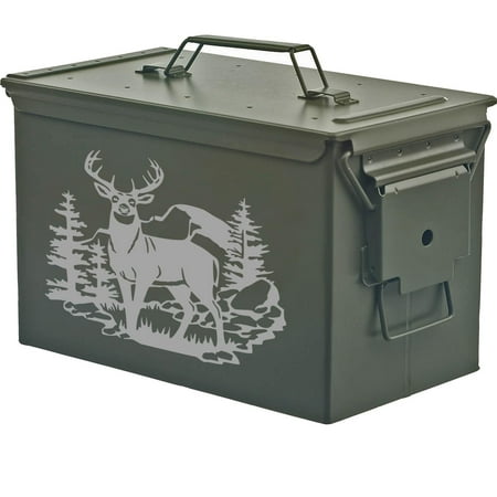 Steel Ammo Can Storage Box Ammunition Case Hunting Deer Trees Mountains (50cal Green)
