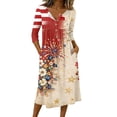 thumbnail image 2 of Wutalume Womens Summer Dresses Patriotic - 3/4 Sleeve Button-Down Mid-Length Lightweight Casual Sundress for July 4th BBQ ,Beige L, 2 of 8