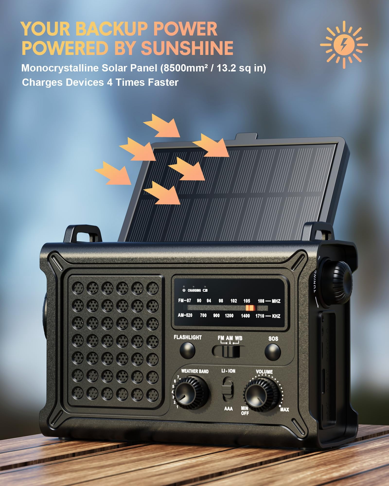 Emergency Radio  Hand Crank & Solar Noaa Weather 12000mah Power Am/fm Led Flashlight Reading Lamp For Hurricane Blizzard Outage Outdoor Camping Gear