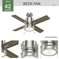 thumbnail image 4 of Hunter - Beck Indoor Ceiling Fan With Light, 42-inch, Brushed Nickel, Modern-style, 3-speed WhisperWind Motor, 53432, for Living Rooms, Bedrooms, 4 of 16