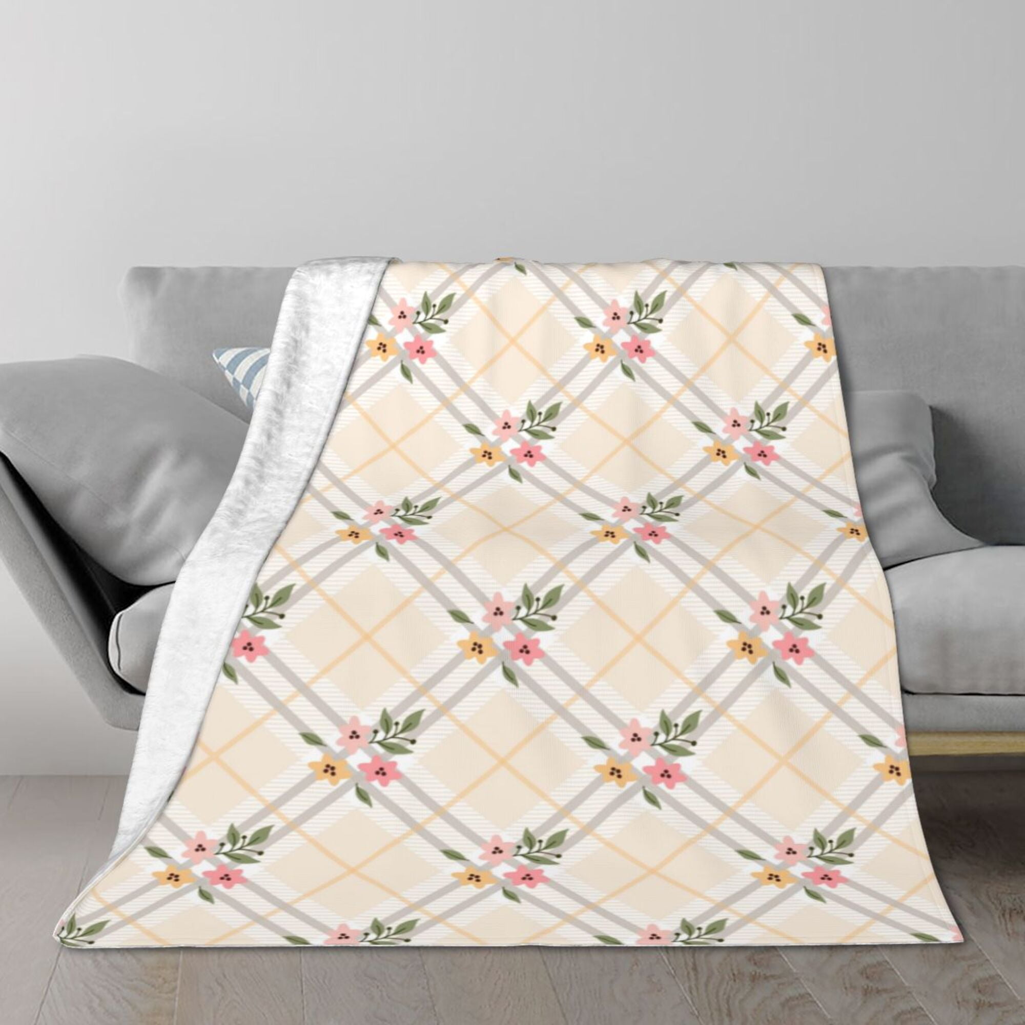 TEQUAN Double Layer Plush Bed Blanket, Geometry Cartoon Floral Pattern ...