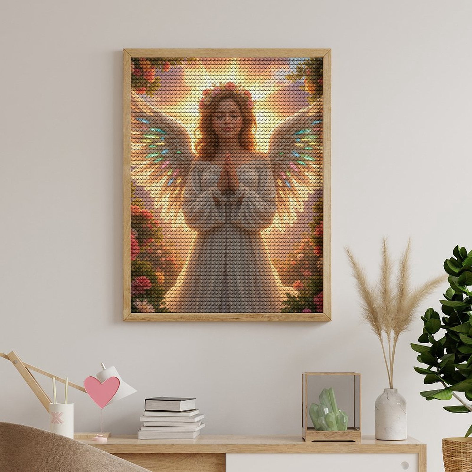 Diamond Art Kits for Adults, Angel Serenity Blossoms Wings Light 5D Diamond Painting Kits for Adults Beginners, DIY Full Drill Diamond Painting, Gem Art and Crafts 12x16