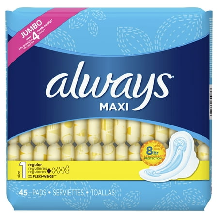 Always Maxi, Size 1, Regular Pads With Wings, Unscented, 45 Count ...