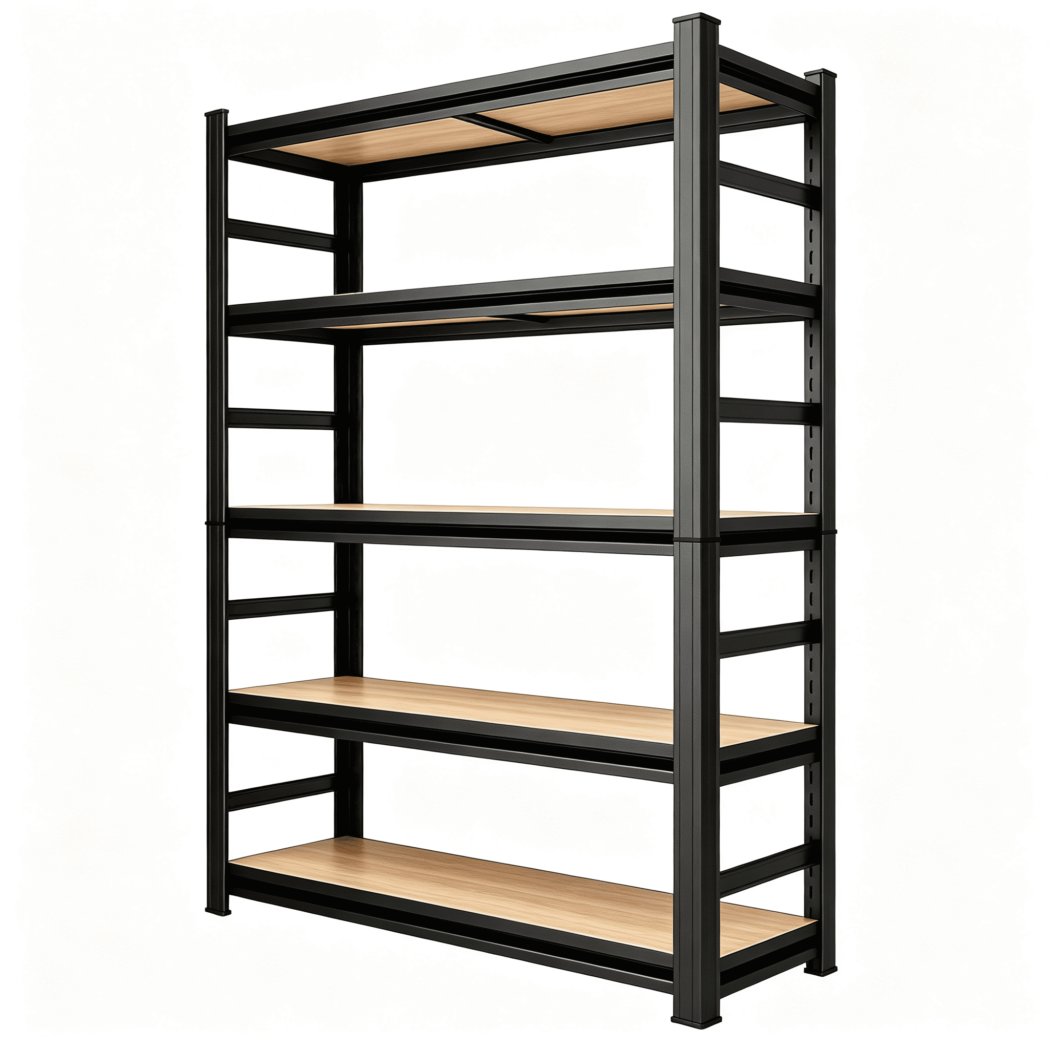 Astoutdoor 5-Tier Adjustable Storage Shelving Unit, Black Wood and Metal, 63 in High, Disassembles into Two Units