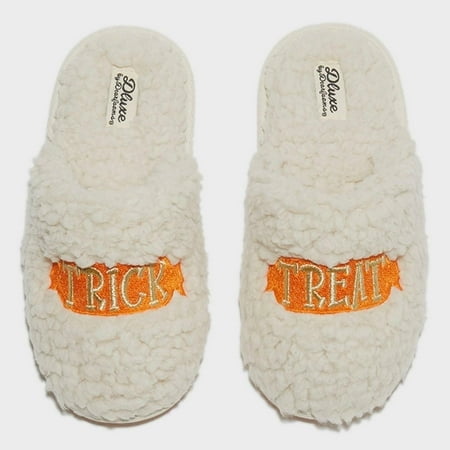 dluxe by dearfoams Kids' Halloween Trick or Treat Slippers - Cream 7-8