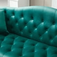 thumbnail image 4 of 78.7 Chesterfield Sofa, Modern Velvet Button Tufted Upholstered Accent Sofa with 2 Pillows and Nailhead 3 Seater Sofa with Rolled Arms AND Silver Metal Legs for Living Room, Green, 4 of 5