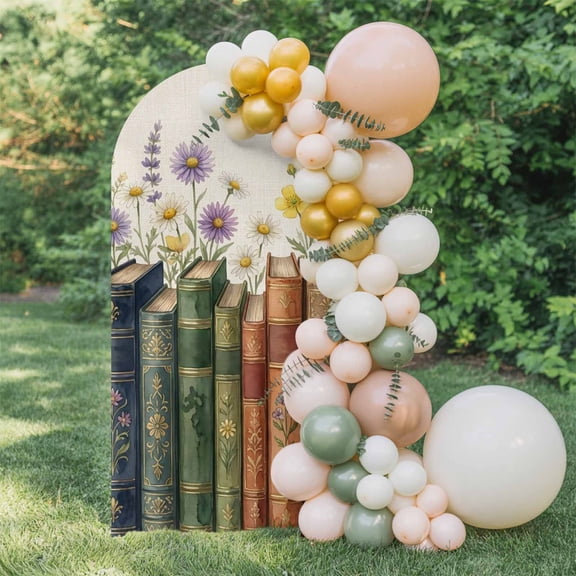 Colored Books Arch Backdrop Cover 6 FT, Vintage Floral Book Spines Linen Texture Wedding Arch Cover Stretchy Backdrop Stands Covers for Birthday Party Ceremony Banquet Decor