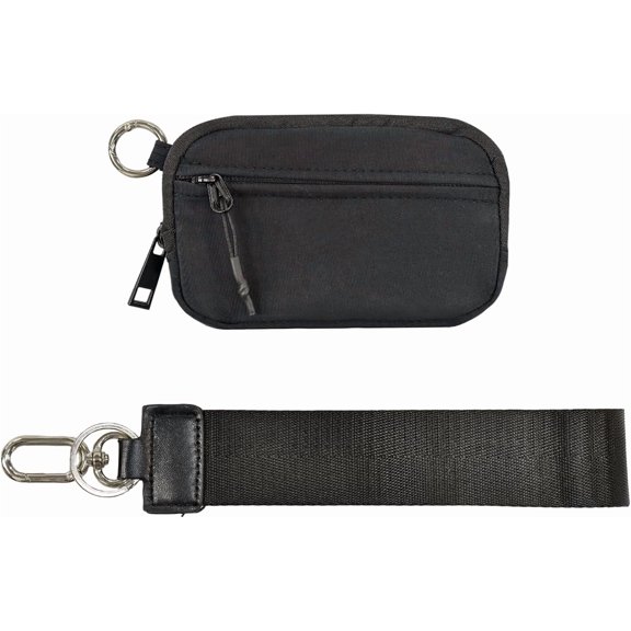 The Wallet 2nd Gen, 6×3.6 inch The Pouch Wristlet for women, Zippered Card Case With Id Window/Hand strap for women, Coin Purse Mini Portable Keychain Wallet (black)