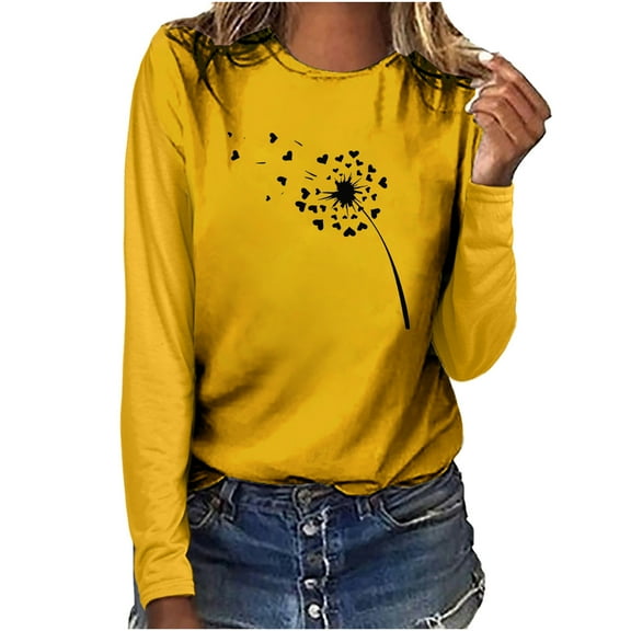Womens Fall Plus Size Pullover Tops Long Sleeve Crewneck Dressy Casual Loose Tunic Blouses Printed Comfy Tshirts