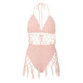 thumbnail image 6 of Sakmal Bikini Sets Womens Bathing Suits Sexy Two Piece Halter Pink Swimwear With Mesh Cover Up Swimsuit Sets, 6 of 8
