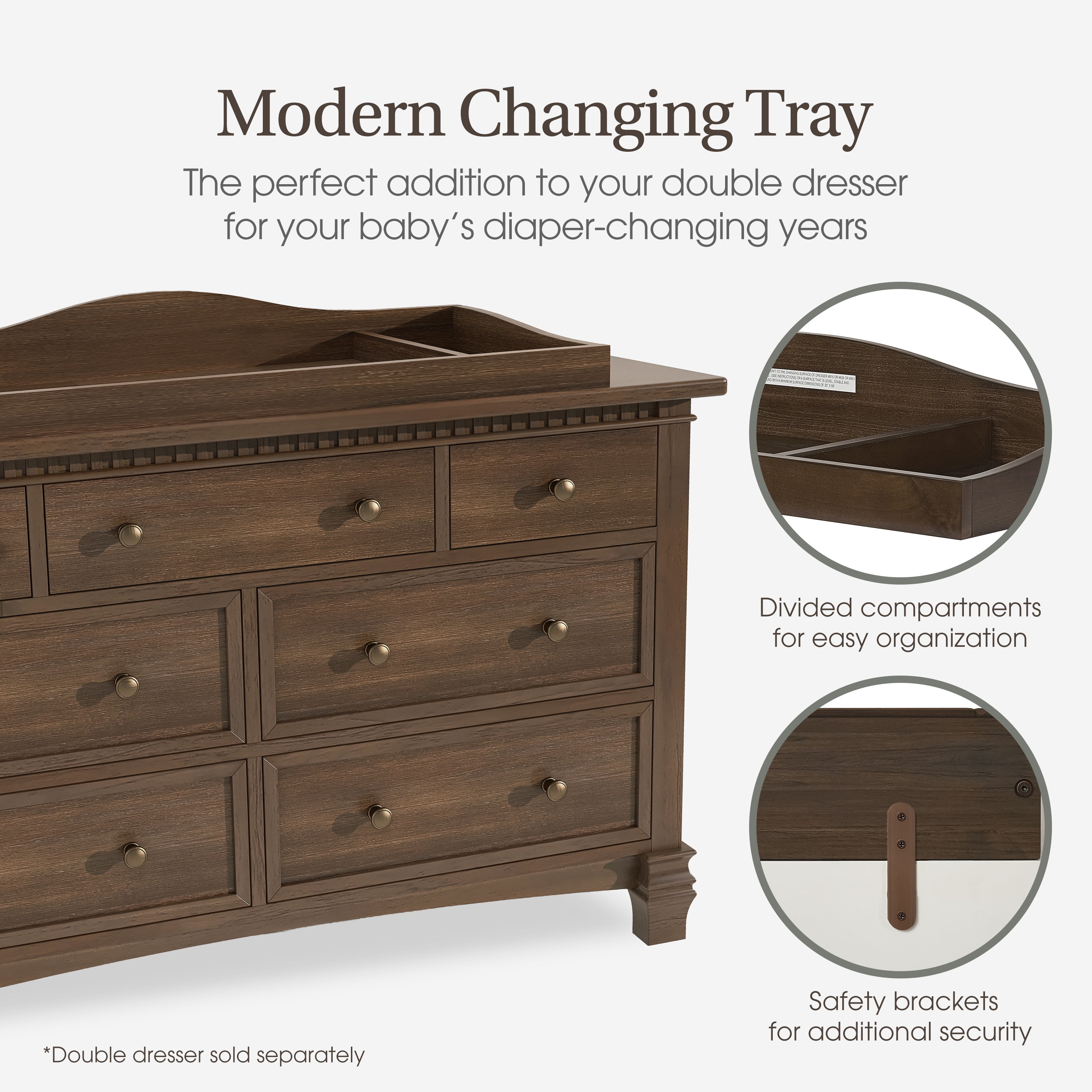 Evolur Changing Tray in Antique Brown, Space Saver