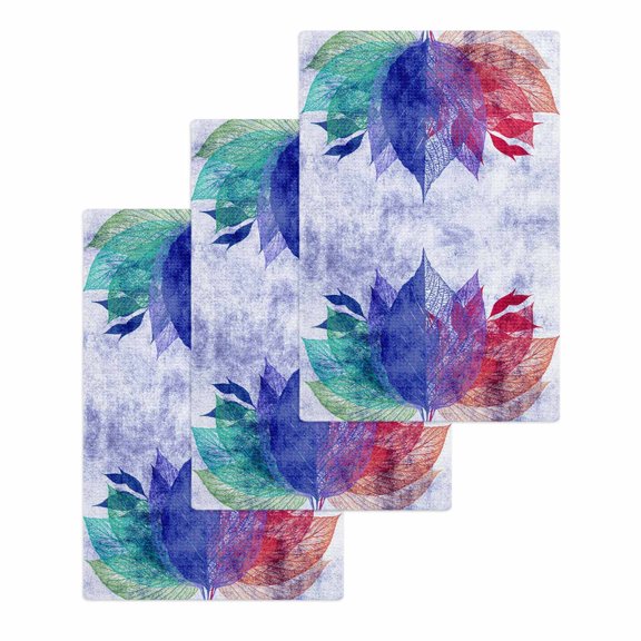 Purple Leaves Kitchen Dish Towels for Drying Dishes Set of 3, Spring Summer Botanical Farmhouse Modern Art Waffle Weave Microfiber Hand Tea Bathroom Towels Quick Dry & Absorbent Towel 15.7x23.6
