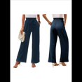 thumbnail image 3 of Pantalones de Salón Anchos para Mujer con Bolsillos, Cintura Alta, Ajustables, con Nudo y Holgados. Azul Marino S, 3 of 7