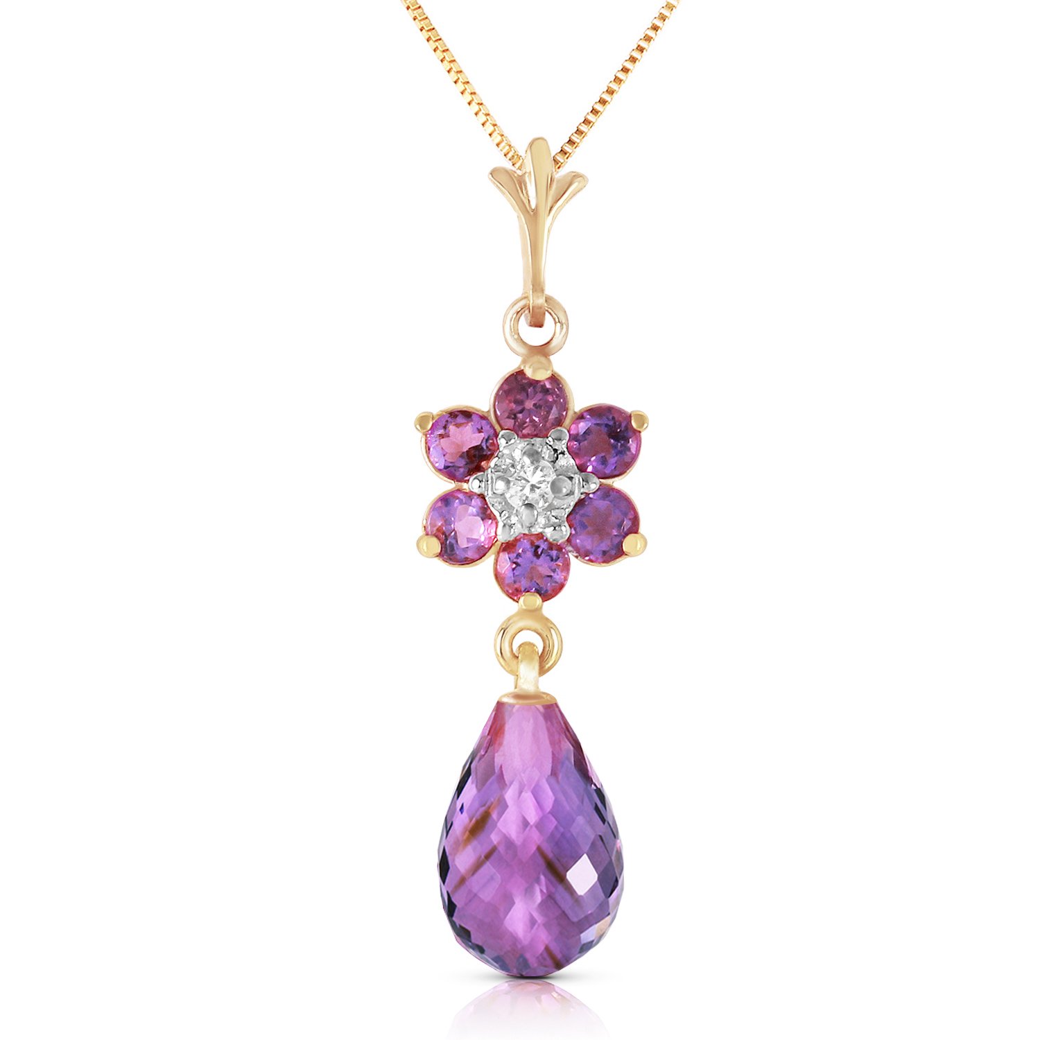 Galaxy Gold 14K Solid Gold Natural Amethyst Pendant Necklace for Women - Yellow Gold Fine Jewelry