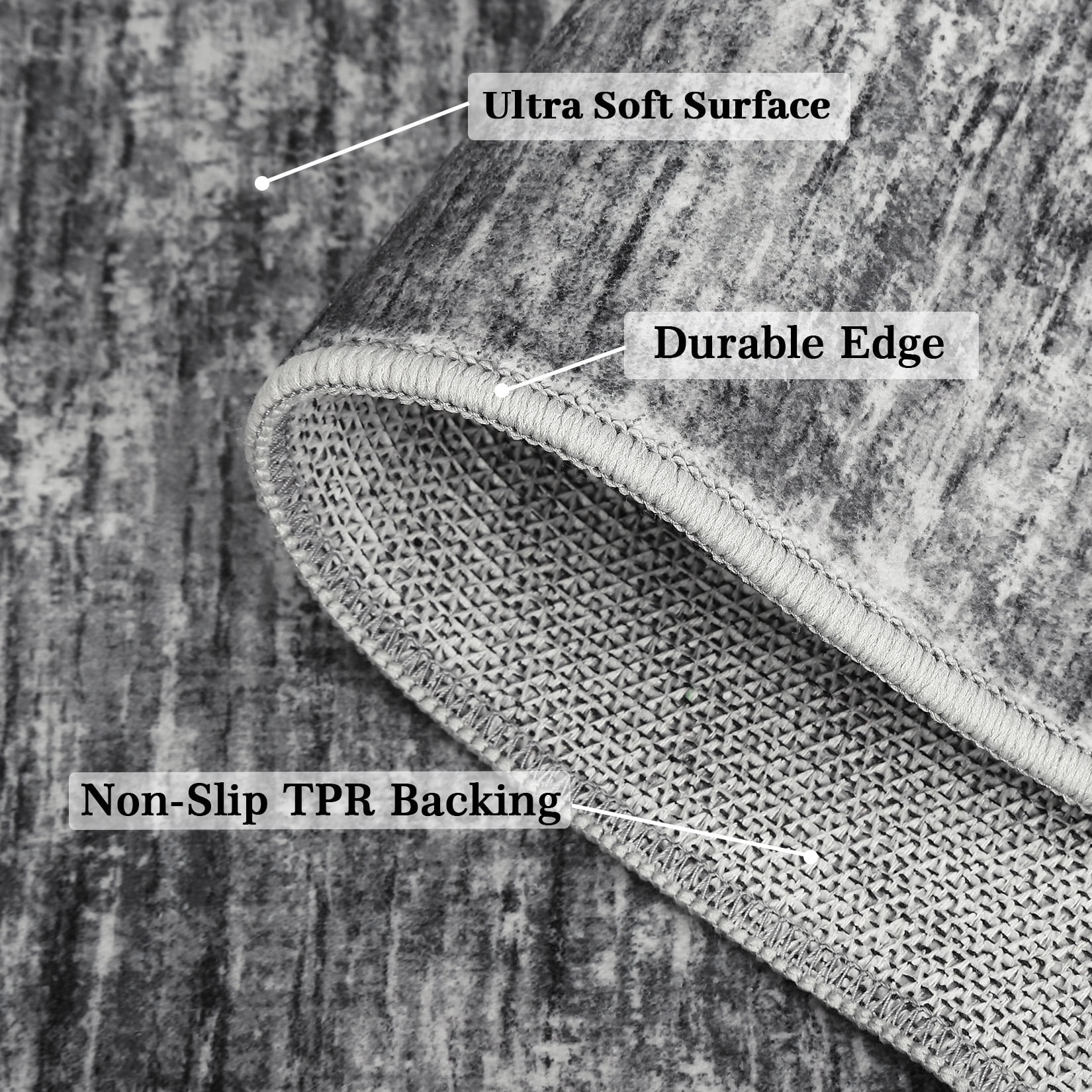 HOMERRY 2' x 6' Runner Solid Washable Rug for Enterway Hallway Non Slip Kitchen Indoor Home Decor, Gray