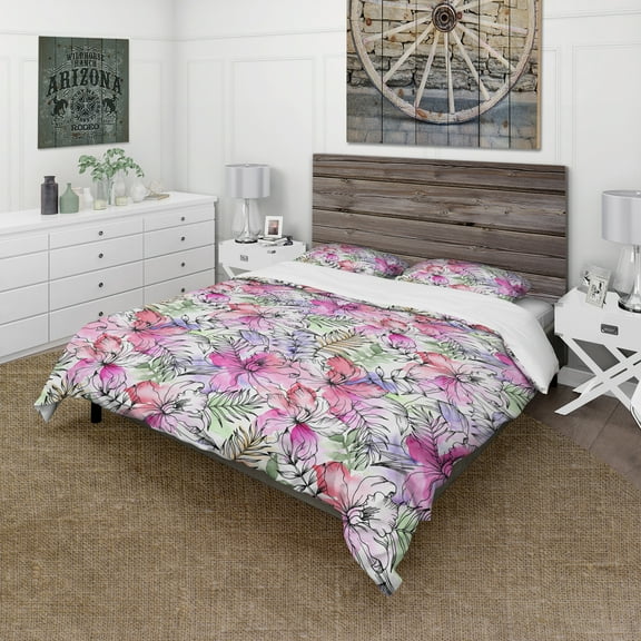 Designart 'Illustration of Tropical Flowers' Floral Duvet Cover Set