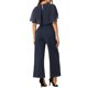 thumbnail image 3 of Mono con mangas acampanadas Inspire Chic para mujer, casual elegante, con cinturón en la cintura, pantalones de pierna ancha, atuendo de una pieza, color azul marino, 3 of 6