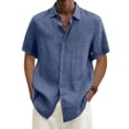 thumbnail image 2 of Mens Casual Shirts Male Summer Hawaii Solid Shirt Short Sleeve Double Pocket Turn Down Button Shirt Embroide Western Mens Medium Long Sleeve T Shirts Fitted T Fit Dress Large Long Blue S, 2 of 5