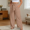 thumbnail image 7 of Miluxas Women's Plus Size High Waist Wide Leg Pants Paper Bag Waist Comfy Work Casual Pants with Pockets for Summer Lounge Vacation Beige, 7 of 7
