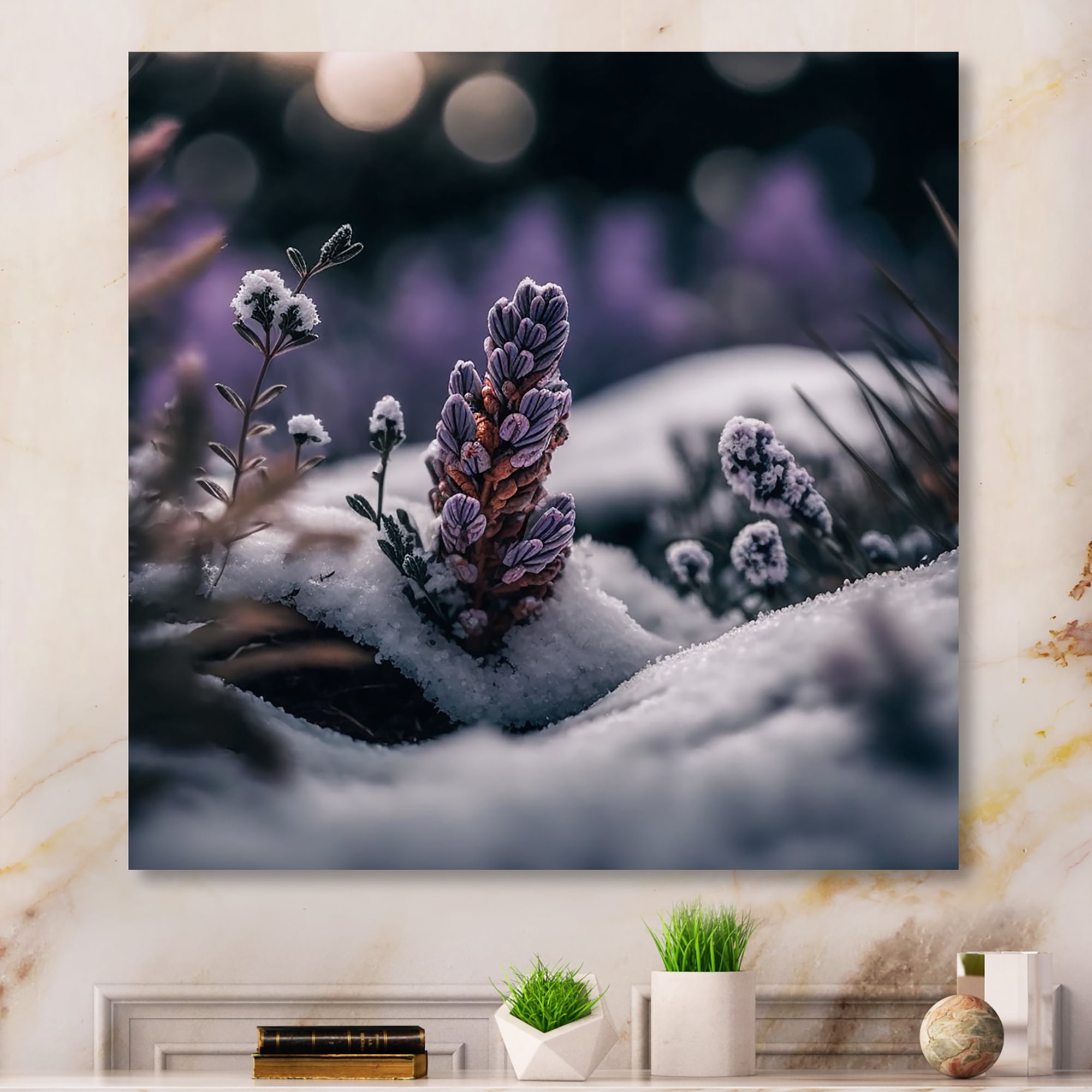 Designart A Blooming Purple Lavender Flower In Winter II Canvas Wall Art