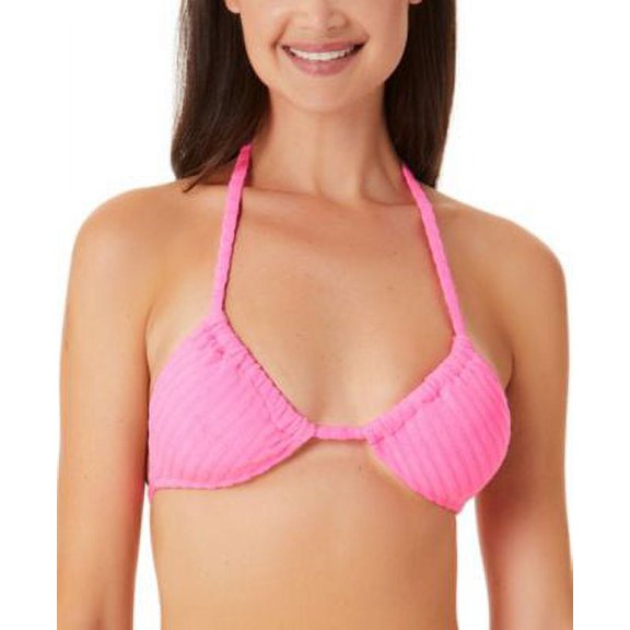 $20 California Waves Juniors Ribbed Terry Triangle Bikini Top Pink Size Medium