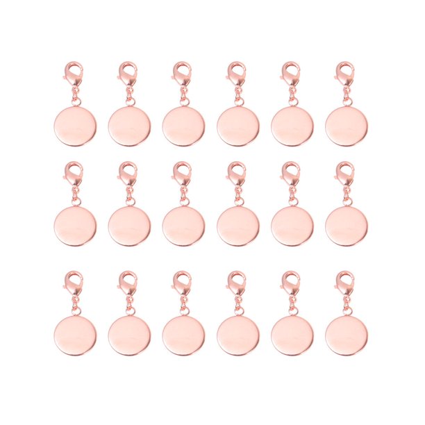 20pcs 12mm DIY Bandeja Base Colgante Encantos Accesorios de fabricación de joyas de cobre con broche de langosta para collar pulsera (oro rosa)