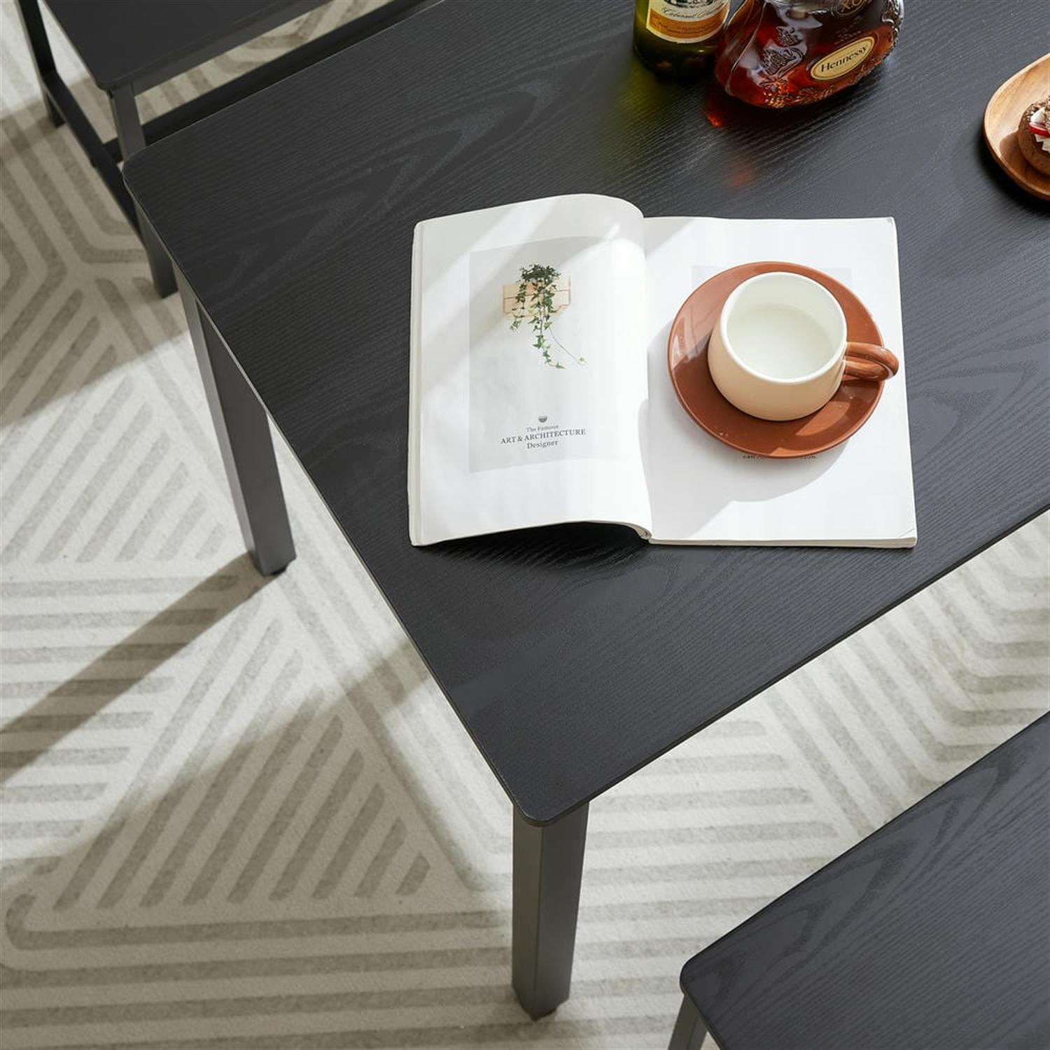 Demi Bonn 3-Piece Dining Table Set with 2 Dining Benches,dustrial Kitchen Bar Table Furniture Sets for Dining Room, Black