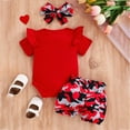 thumbnail image 4 of CAICJ98 Newborn Baby Girls Clothes Summer Outfits Heart Print Short Sleeve Romper Shorts with Headband (Red,12-18 Months), 4 of 4