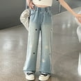 thumbnail image 2 of RUTAYY Toddler Kids Girls Jeans Distressed Elastic Waist Baggy Denim Wide Leg Trousers Versatile Pants, 2 of 9