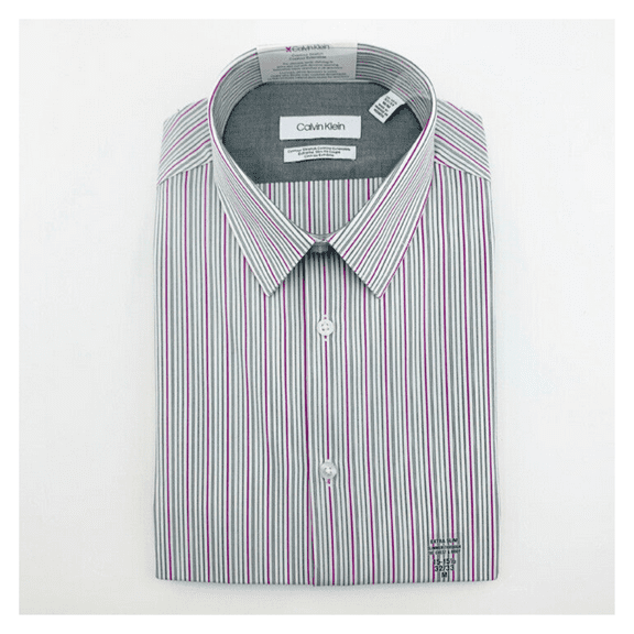 Calvin Klein Men Slim Fit Berry Stripe Non-Iron Dress Shirt, Purple, Sz M 32/33