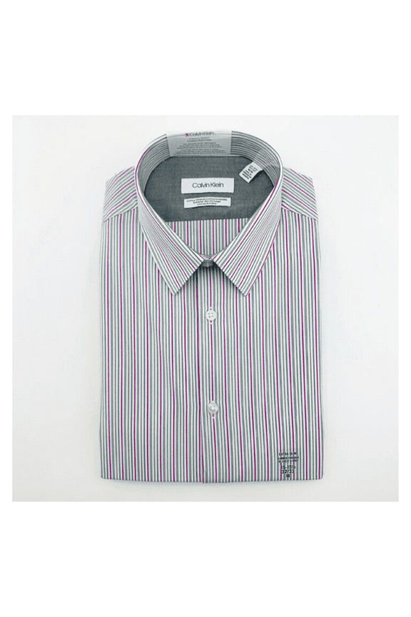 Men Slim Fit Berry Stripe Non-Iron Dress Shirt, Purple, Sz M 32/33