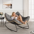 thumbnail image 4 of Poteban Outdoor Rocking Chair, Indoor Papasan Chair, Oversized Egg Rocking Chair with Thick Cushion, Rattan Wicker Rocker Lounge Chair for Bedroom, Living Room, Patio, Garden, Porch (Dark Grey), 4 of 10