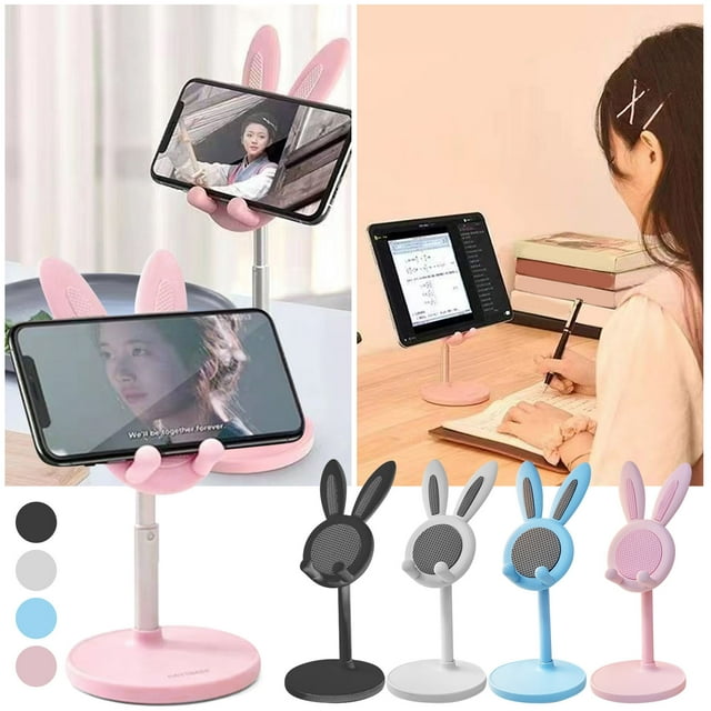 Cell Phone Stand for Desk Adjustable Phone Holder Cell Phone Stand Holder Cellphone Dock Compatible with All Mobile Phones Telescopic Lifting Lazy Person Stand, Blue