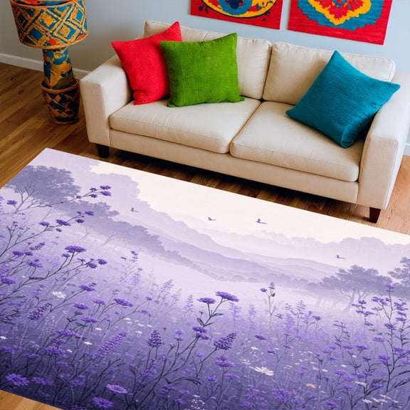 ODIKA 4' x 6' Machine Washable Non-Slip Area Rug, Watercolor Flower High Traffic Rug, Purple, 282919