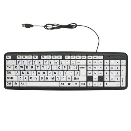 USB Wired Keyboard for Low Vision Users with Large White Keys Black Letters for Old