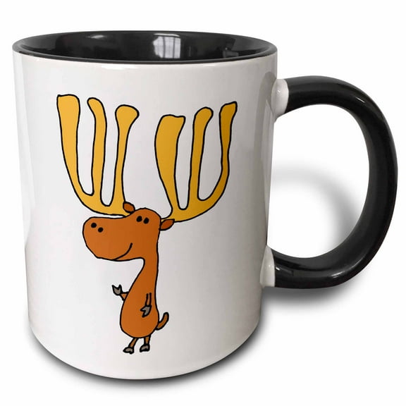 3drose, Funny Cute Funky Moose Cartoon, 11oz Two-tone Black Mug