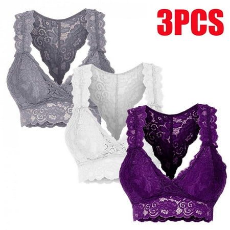

3PC Lace Bralette Women s Deep V Neck padded bralettes Lace Long Line Plunge white Gray Purple Bralette Bra(S-3XL)